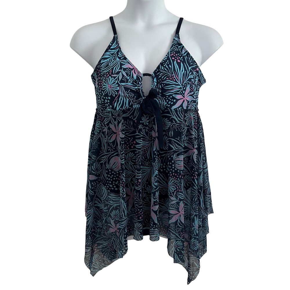 Women's Teal Navy Floral Mesh Flowy Padded Adjustable Swimsuit Dress 3XL NWOT
